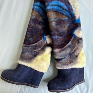 UGG x Claire Tabouret Fluff Dark Sapphire Fur Wedge Boots